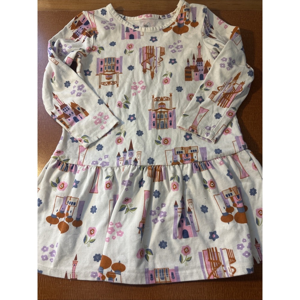 Disney Princess Castle Floral Long Sleeve Dress Size 3T
